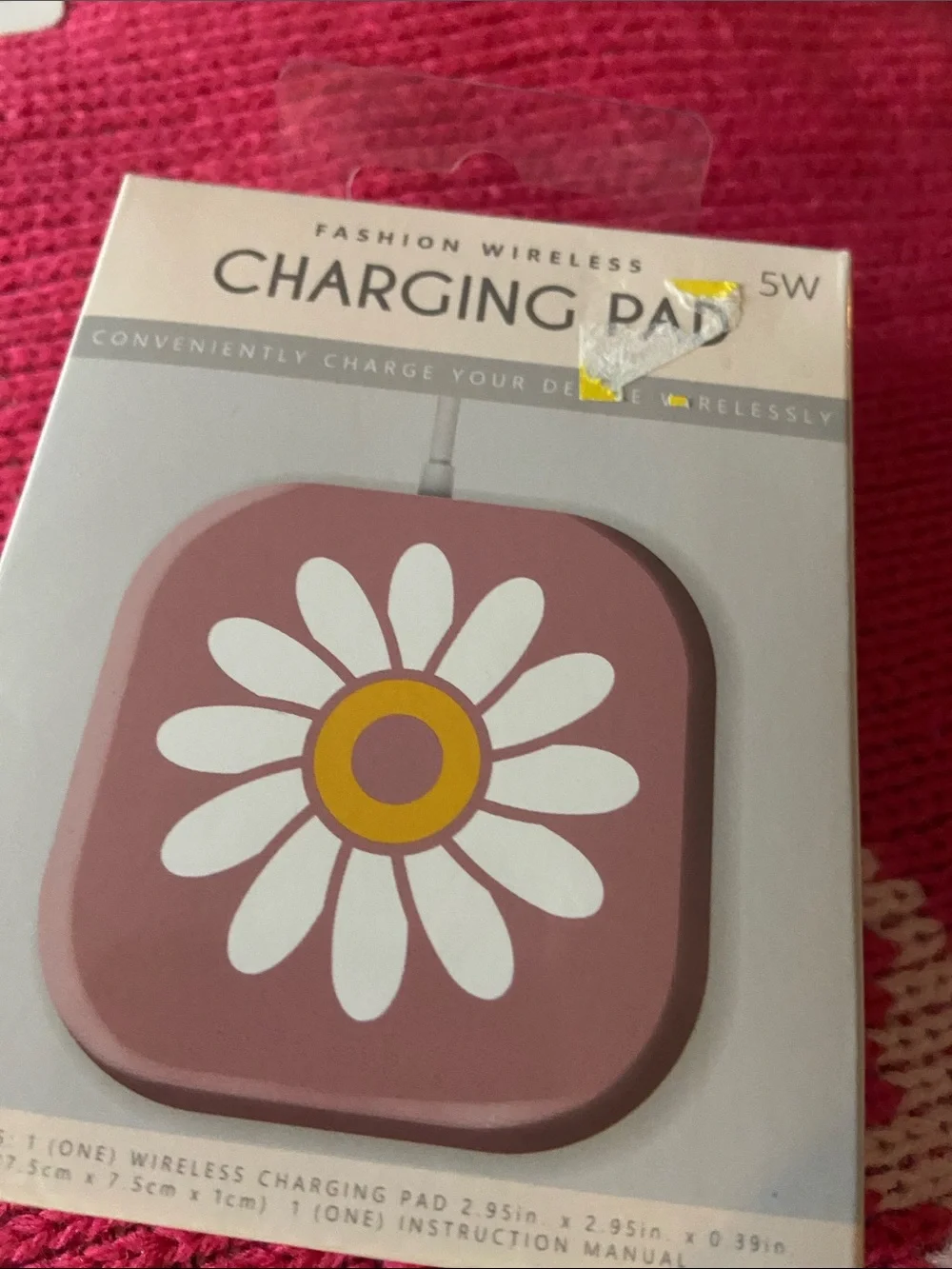 Wireless Fashion Charging Pad - Pink Daisy Design